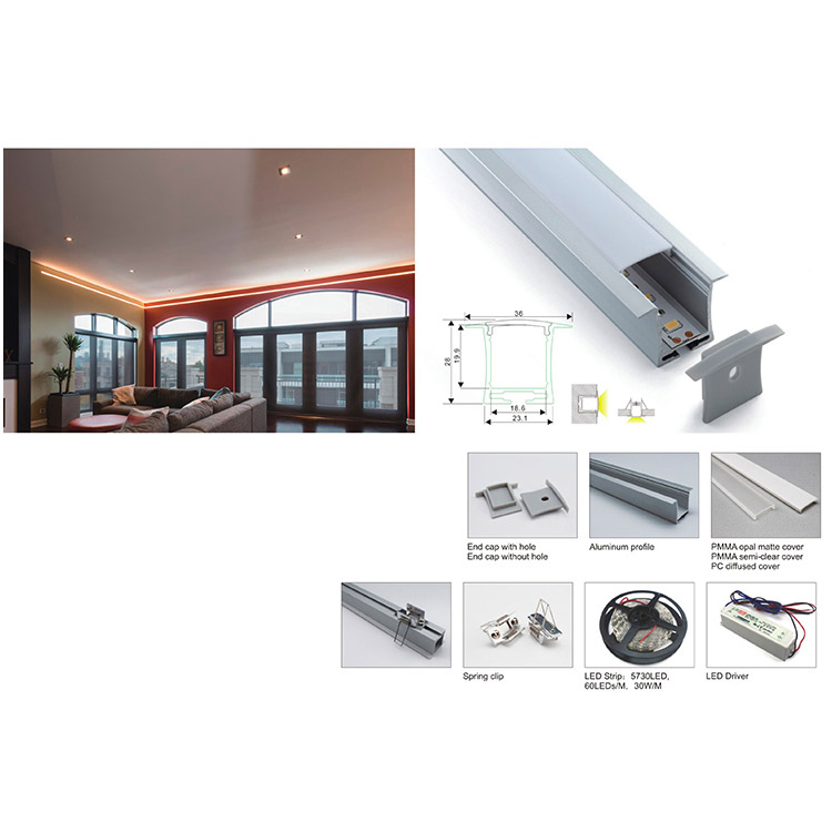 Recessed Or Suspension Flange Aluminum 15mm LED Strip Profile Recessed Or Suspension Flange Aluminum 15mm LED Strip Profile